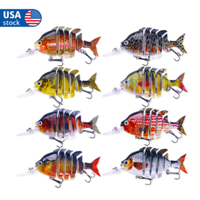 8PCS Multi Jointed Fishing Lure Set Swimbait Minnow Bait 6 Segment Crankbait USA