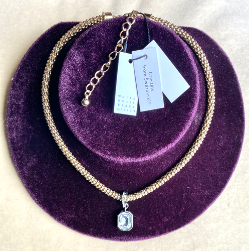 WHITE HOUSE BLACK MARKET Golden CAVIAR Chain Necklace Detachable Swarovski Drop