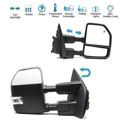 Towing Mirrors Power Turn Signal Fits 2017-20 Ford F350 F450 SD LH+RH Chrome Cap
