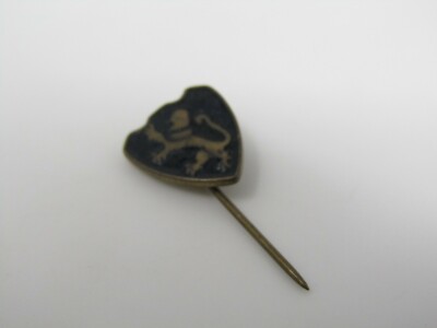 Antique Heraldic Lion Rampant Stick Pin Black Enamel Shield Lapel Hat Tie Pin
