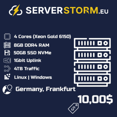 EUROPE | GERMANY VPS - WINDOWS 2019/2022 RDP SERVER  4vCPU 8GB RAM 50GB SSD NVMe