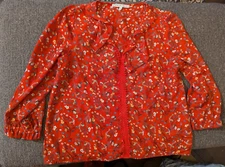 Collective Concepts Womens BOHO Size Large M Red Floral 3/4 Sleeve Blouse Shirt