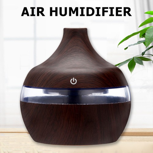 Difusor de aceite aromático, humidificador ultrasónico con grano de madera (marrón de madera oscuro - Imagen 2 de 6