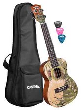 Cascha Art Series Konzert Ukulele Leafy  Mahagoni Fichtendecke Tasche Plektren