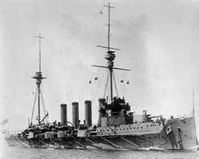 ROYAL NAVY CRUISER HMS ACHILLES 1905 WITH STATS AND HISTORY SHEET