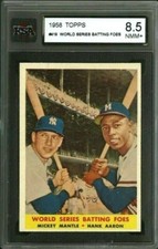 1958 TOPPS #418 WORLD SERIES BATTING FOES KSA 8.5 MICKEY MANTLE HANK AARON SHARP