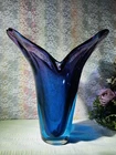 Lovely Vintage Murano Art Glass 8” Vase Blue & Purple Amethyst Sommerso Italy