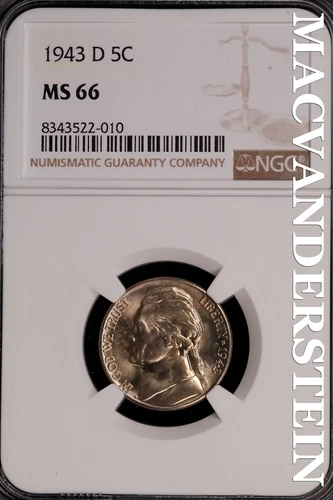 1943-D Jefferson Nickel - NGC MS 66 - Brilliant Uncirculated  Lustrous  #SLG240