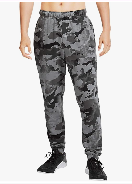 Nike Dri-FIT Camo Training Pants Men's Gray Slim Fit Tapered Terry Active CU6200