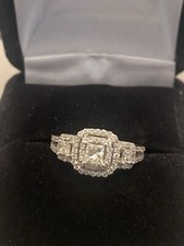 14k Wg Diamond Engagement Ring 3 Princess Cut Dias 88 Round Dias 1.00 Ctw Sz6
