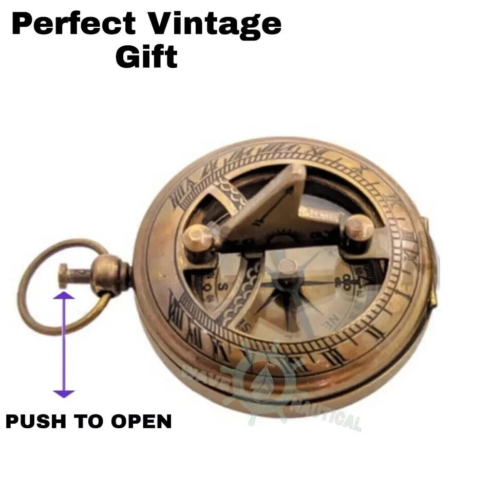 Push Button Compass Brass Push Button Compass Antique Finish Compass With Wooden Box Gift ...