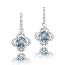 925 Silver 2.1ct Blue Topaz & Diamond Flower Earrings