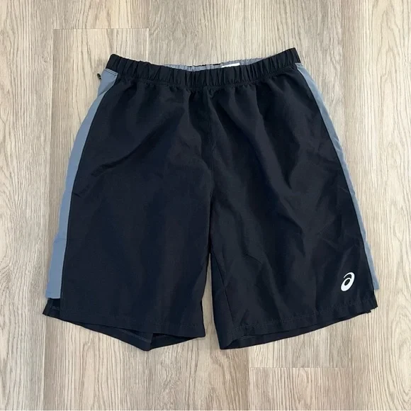 ASICS Mens Athletic Running Shorts Size M Black Gray Lined Zipper Pocket