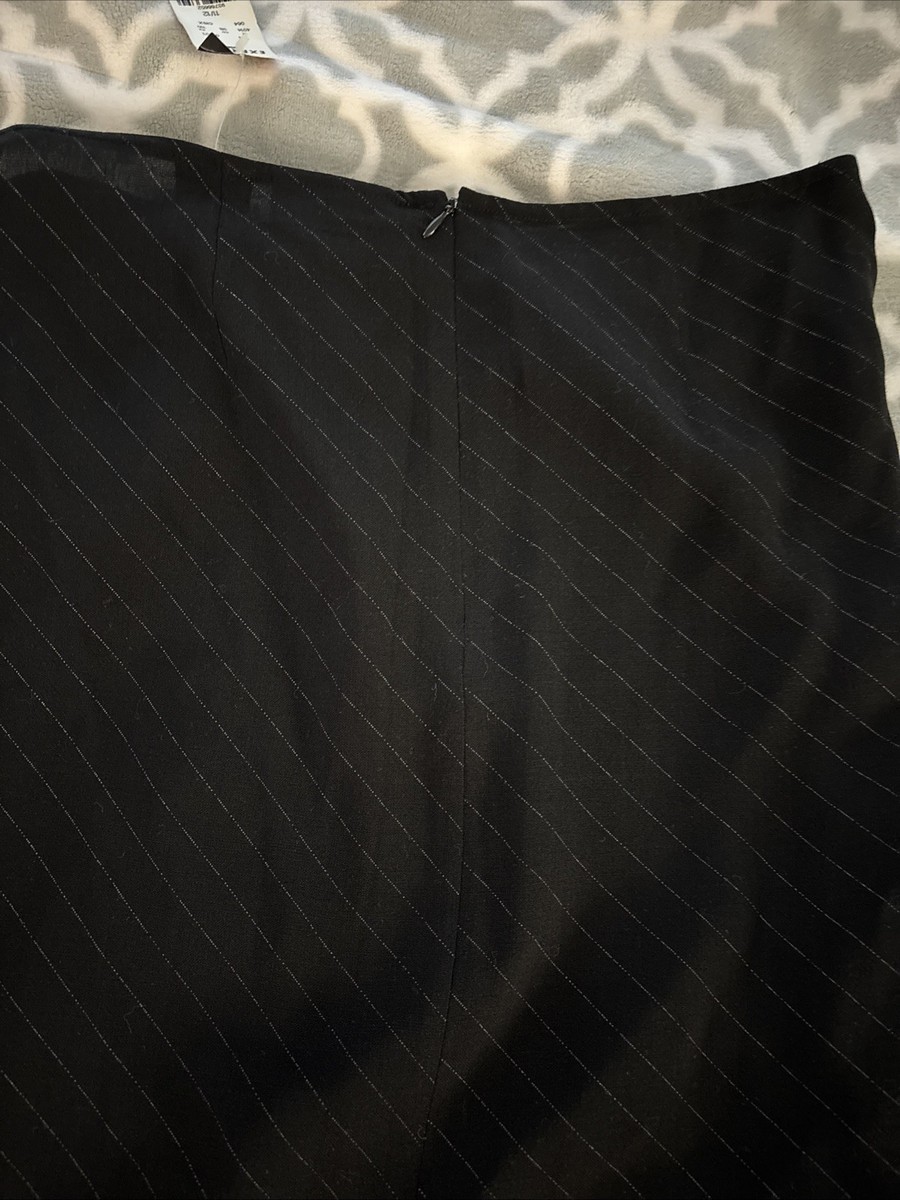 Vintage 90s Express Black Pinstripe Maxi Skirt Back Slit Size 11