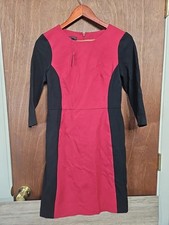 Talbots Petites Pencil Dress Womens 4P Red & Black 3/4 Sleeve Form Fitting