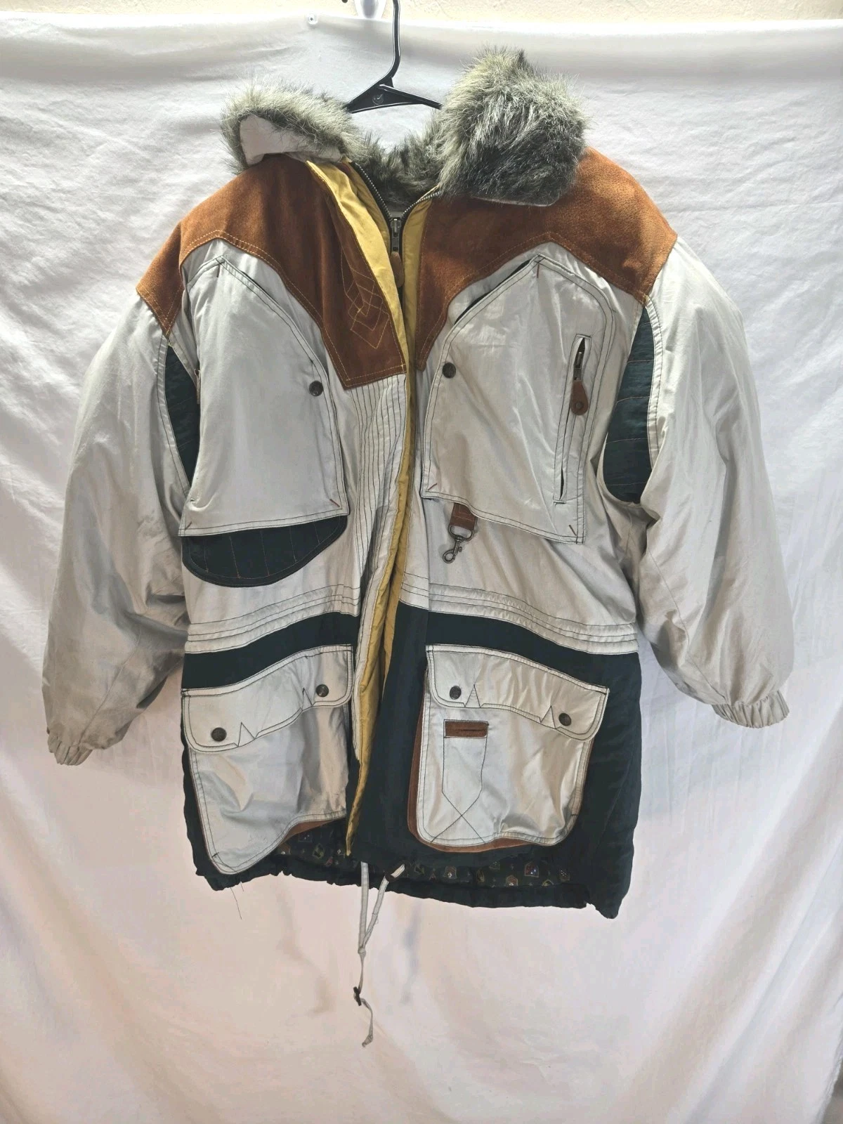 Vintage Gallery Parka Jacket Men's Large Suede Fur Collar (Needs Cleaning)