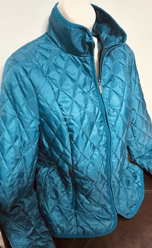 Lands' End Women's Size S Blue Green Puffer Coat Jacket Collared with Pockets - Picture 3 of 9