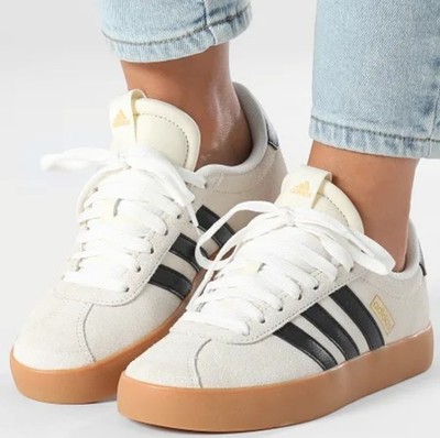 2026 Adidas VL COURT 3.0 SZ 8.5 WOMEN'S Cream White & Black Nib Casual Sneakers 