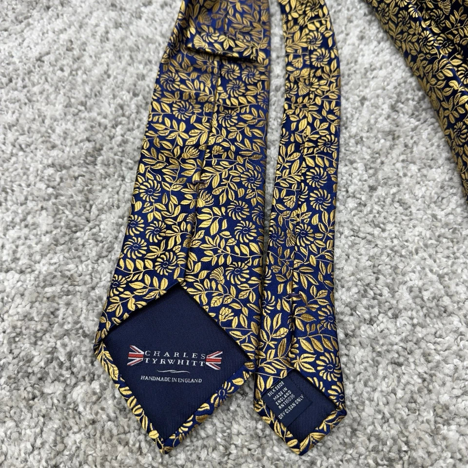 Charles Tyrwhitt England Silk Necktie Tie blue gold floral Men's 3" x 58" - Image 4 of 4