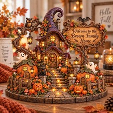 Personalized Witch House Halloween Wooden Block