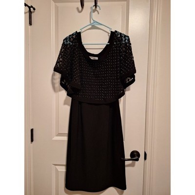 sachin and babi light blue dress Joseph Ribkoff Black Mesh Chiffon Rhinestone Cape Sheath Dress Womens 10
