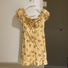 Urban Outfitters Women's Yellow Super Cute mini Dress With Cherry Print-size Xs