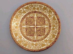 Antiker Schrankteller Royal Crown Derby erhaben Gold 19. Jh. Blumen rot A