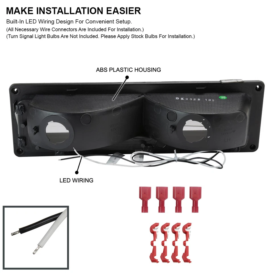 Fits 88-98 Chevy GMC C10 C/K Truck LED Strip Tube Black Bumper Lights Left+Right - Image 4 of 4