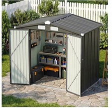 Gray Metal Garden Storage Shed, Apex Roof, 2 Double Doors, No Windows