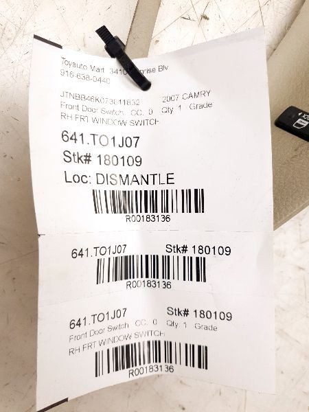 2007 TOYOTA CAMRY HYBRID PASSENGER SIDE FRONT DOOR WINDOW SWITCH