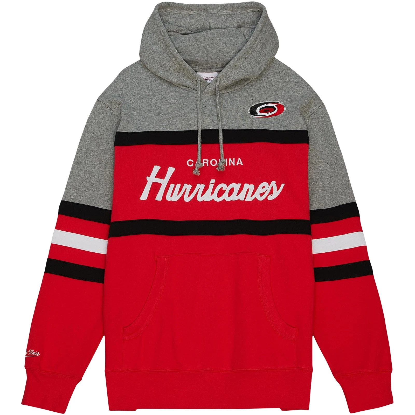 Felpa con cappuccio pullover uomo Mitchell & Ness rosso grigio Carolina Hurricanes Head Coach