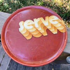 Retro Vintage 1970s Resin Lucite SERVE Typography Bar Tray Amber Brown Orange