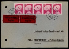 BRD BEDARFSPOST DAUERSERIE I&T 50 Pfg. 6er-Streifen auf Eilpost-Brief 1978 xd18