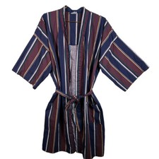 VTG 80s McGregor Made In USA Striped Lightweight Kimono Wrap Front Robe w/ Sash