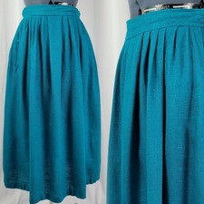Vintage Casablanca Teal/Turquoise Pleated Skirt in Rayon/Flax Size 10