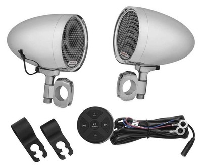 Kuryakyn Road Thunder Speaker Pods with Bluetooth Audio Controller by MTX Chrome