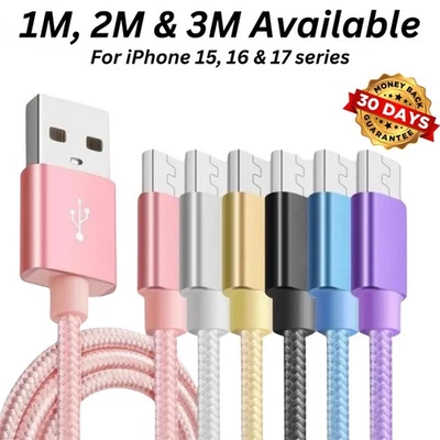 VEN-DENS For iPhone 15 16 17 Pro Max USB Type C Fast Charger Cable Braided Lead 1m 2m 3m