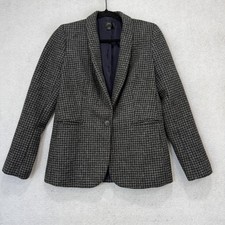 J Crew Blazer Womens 6 Gray Houndstooth Wool One Button Lined Jacket Work Office