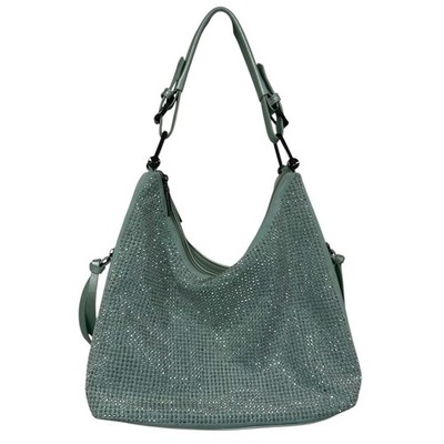 Unbranded Mint Green Rhinestone Embellished Hobo Shoulder Bag 