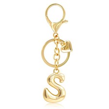 Gold Bubble Initial Keychain with Heart, Cute Letter Purse Charm for Girls, P...