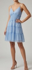 Zimmermann Baby Blue V-Neck Dot Print Smocked Tiered Ruffle Mini Dress 1