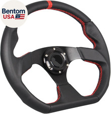 Universal Racing Sports Steering Wheel Red Stripe D Shape 13.8inch 350mm 6 Bolts