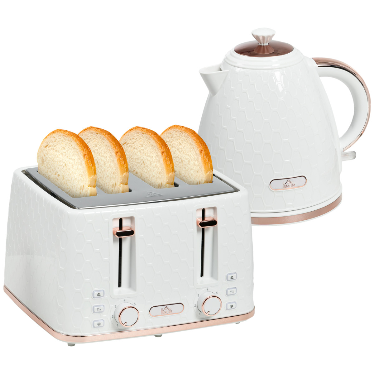Homcom 1.7L Kettle And Toaster Set With Defrost Reheat And Crumb Tray White - Image 2