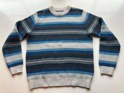 Outerknown Men s Ribbed Knit Crew Neck Sweater, Wool Blend, Striped Blue, Size M