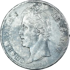 [#1063379] Coin, France, Charles X, 5 Francs, 1827, Rouen, AU, Silver, KM:728.2