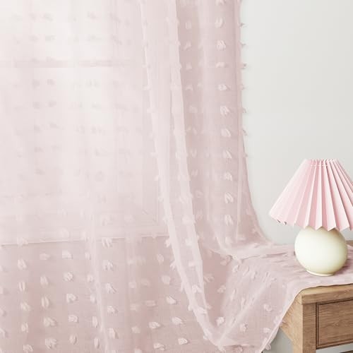 Sheer Curtains 63 Inch Length 2 Panels Sets for 52"W x 63"L (Pack of 2) Pink - 第 2/8 張圖片