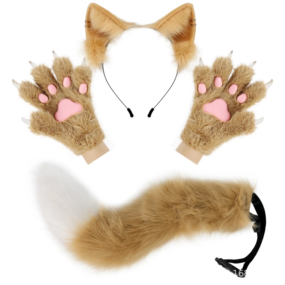 Felpa Orejas de Zorro Diadema Garra de Bestia Guantes Simulado Cola de Bestia Conjunto CosPlay Accesorios Foto 4 de 4