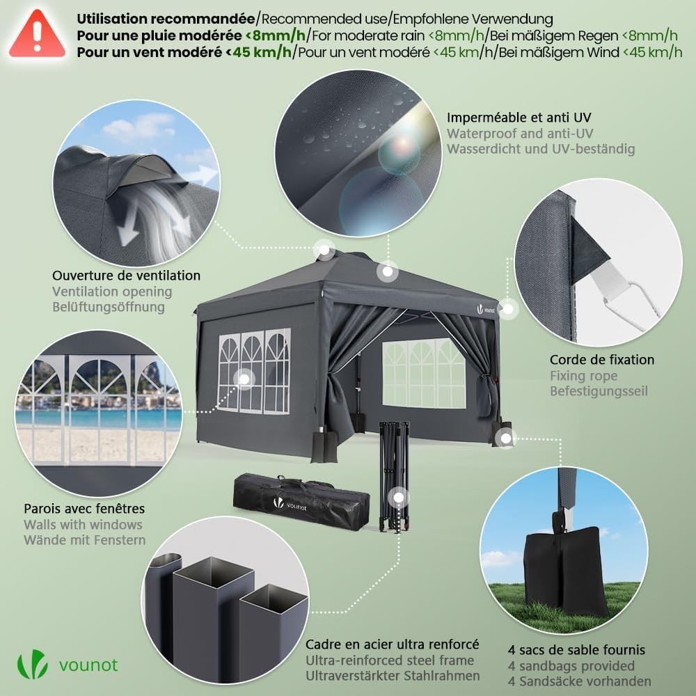 3m x 3m Pop Up Heavy Duty Gazebo with Sides, Central Lock System 2