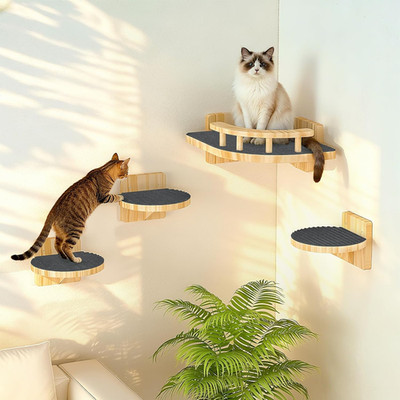 Cat Wall Shelves, Corner Cat Shelf with 3 Wide Perch Steps, Kitty Wall Climber W