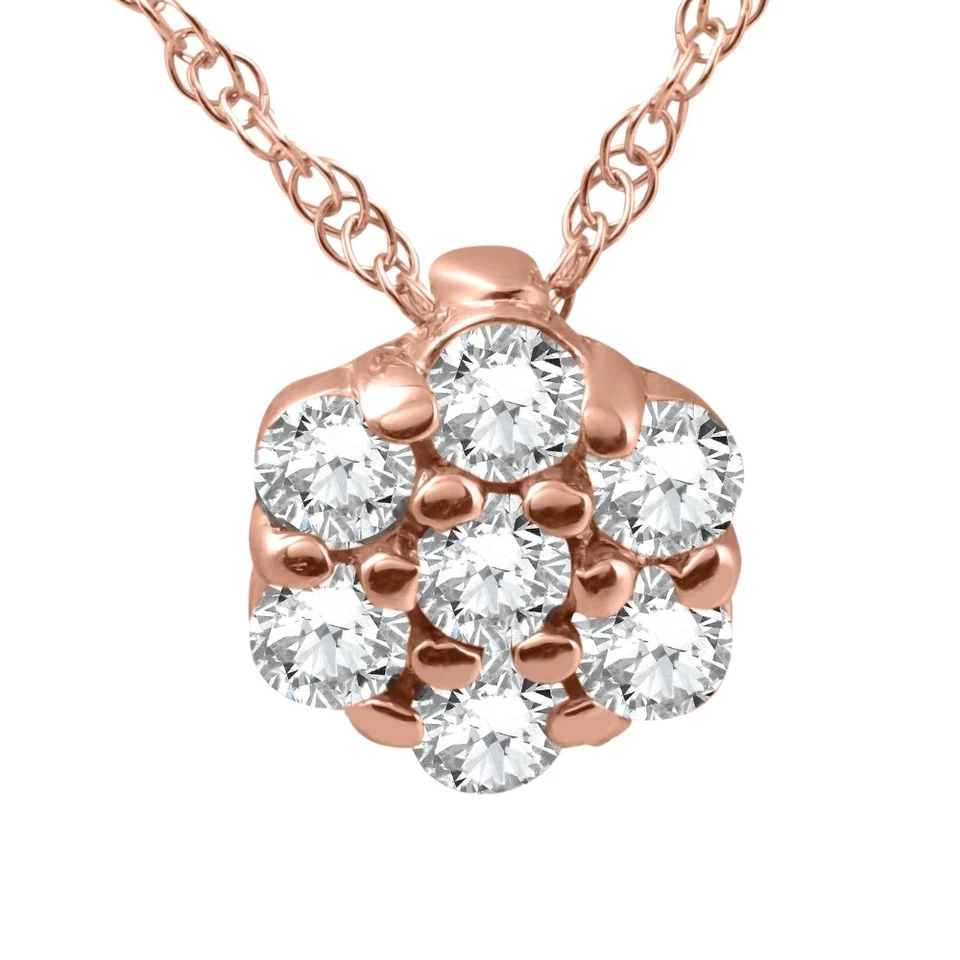 Colgante de halo solitario de diamantes reales redondo pavé fuego de 1/2 quilate de oro rosa de 14 quilates